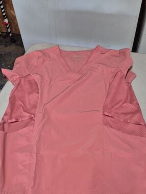 Hanes Short Sleeve V-Neck Scrub Top And Jogger Bottoms— Coral